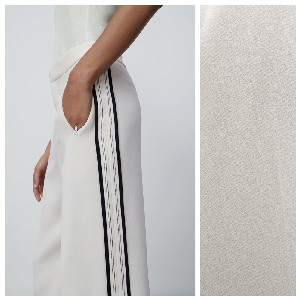 NWT. Zara Ecru Flowy High-waisted Trousers Size M. - Picture 7 of 12